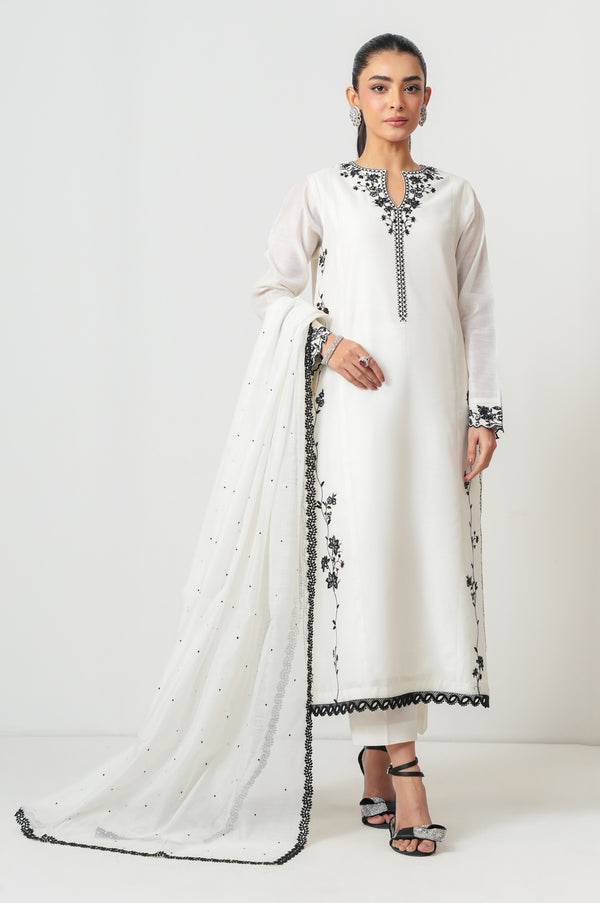 Stitched 3 Piece Embroidered Cotton Net Suit