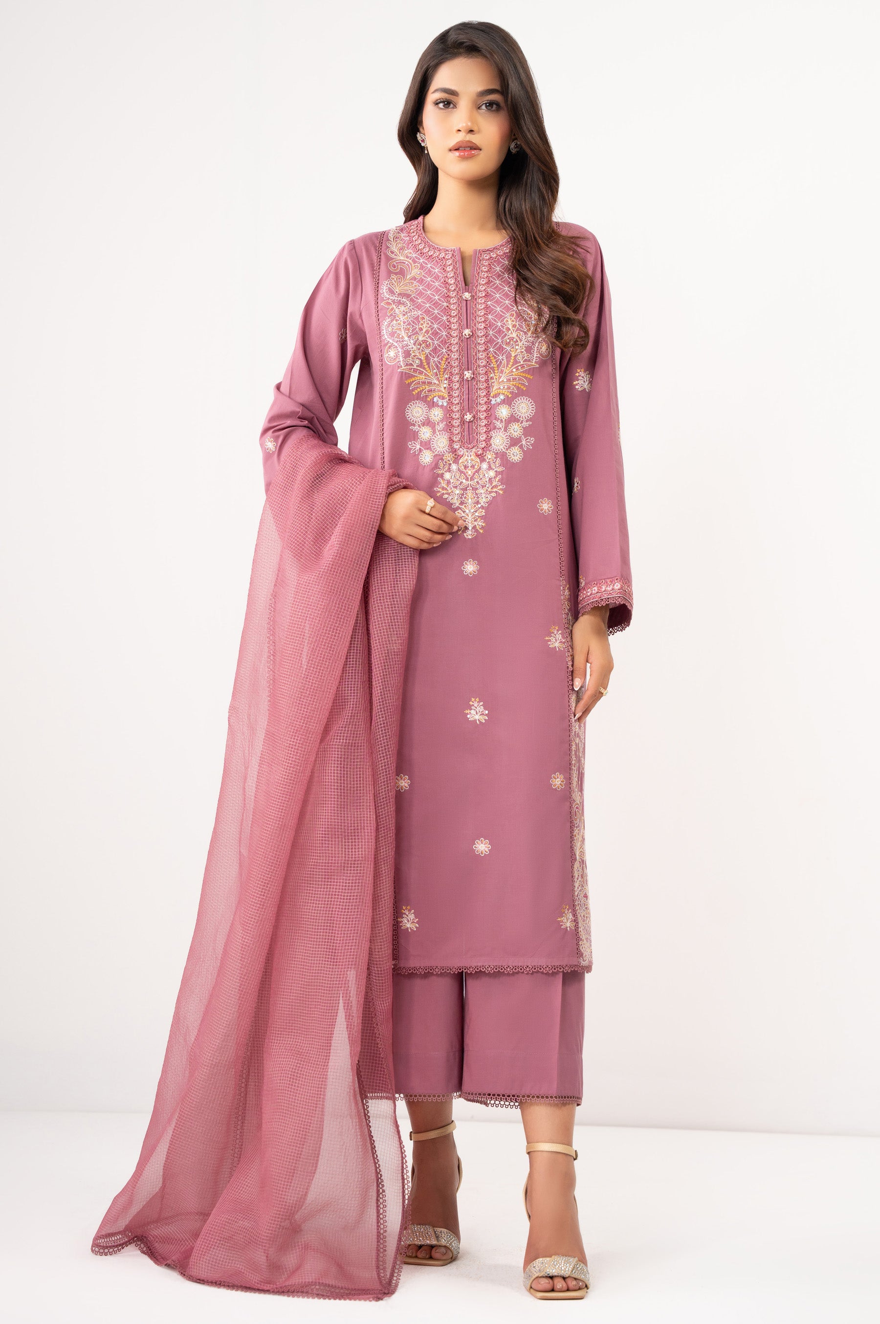 STITCHED EMBROIDERED CAMBRIC SUIT