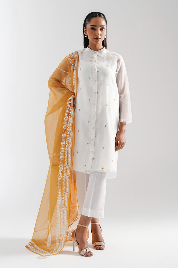 Stitched 3 Piece Embroidered Karandi Net Suit