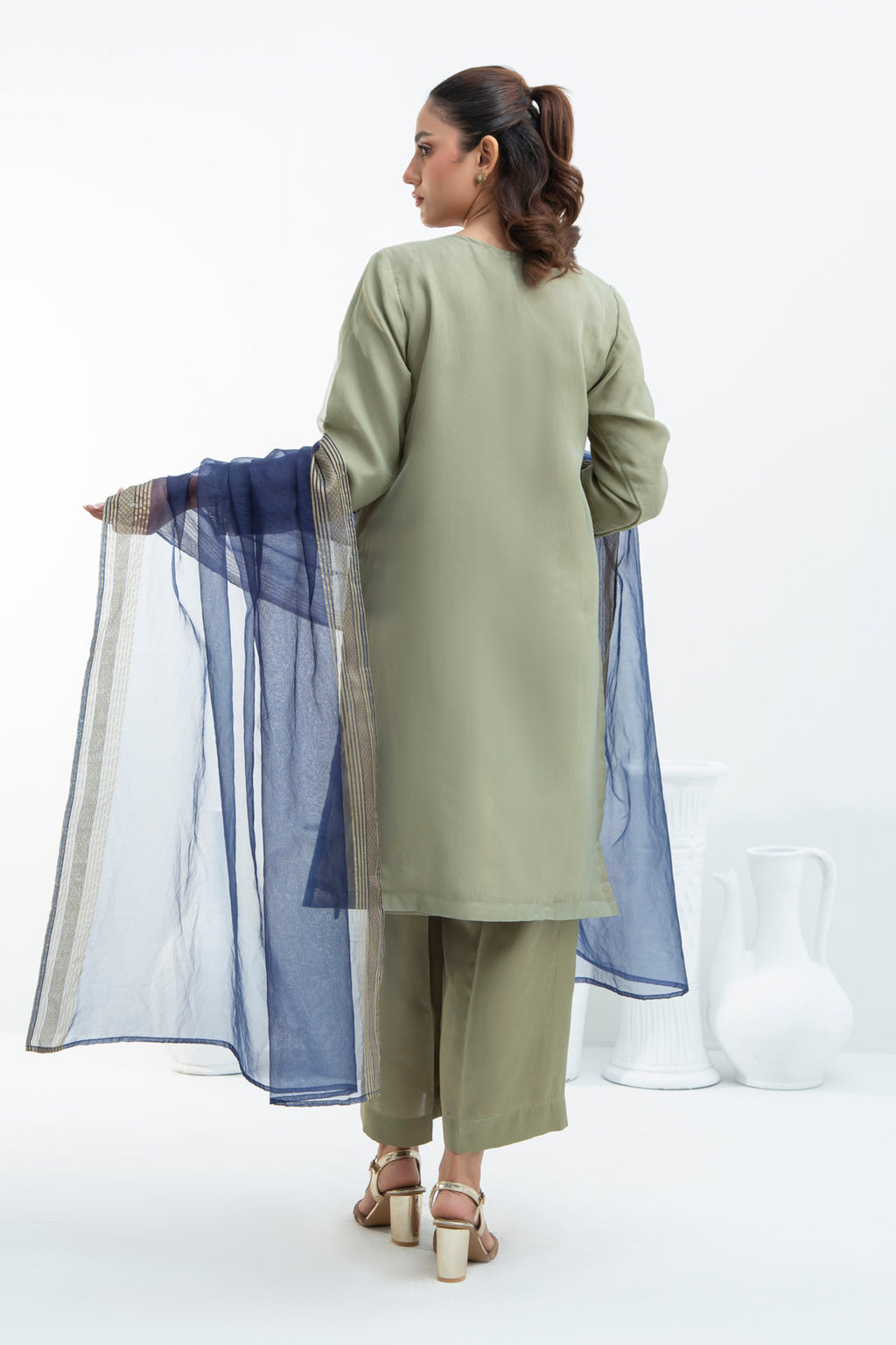 STITCHED EMBROIDERED ORGANZA  SUIT