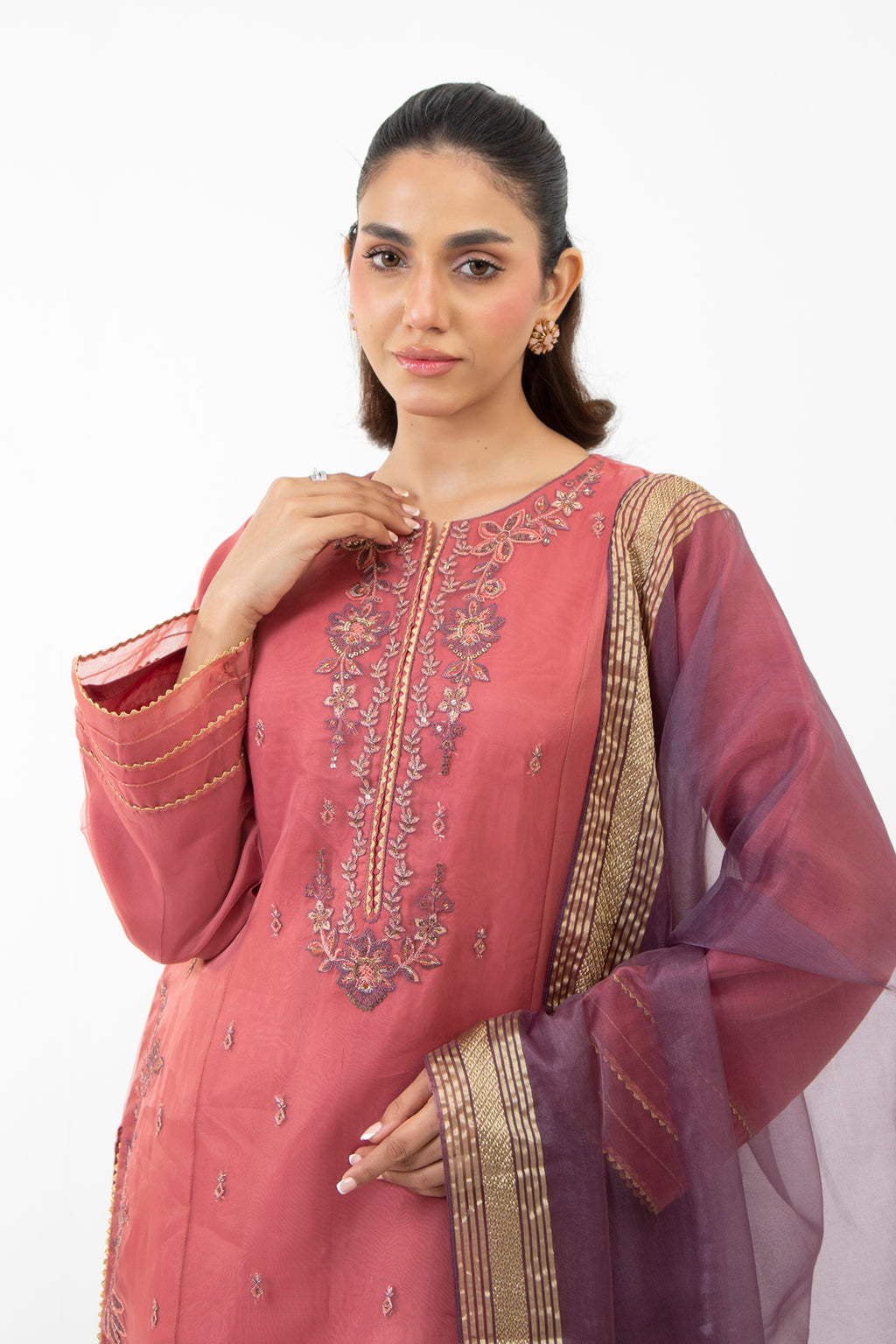 STITCHED EMBROIDERED ORGANZA SUIT