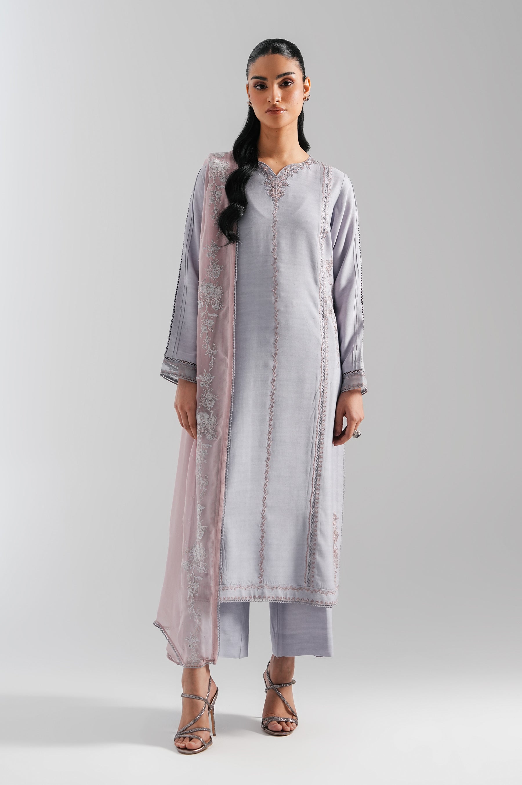 STITCHED EMBROIDERED RAW SILK SUIT