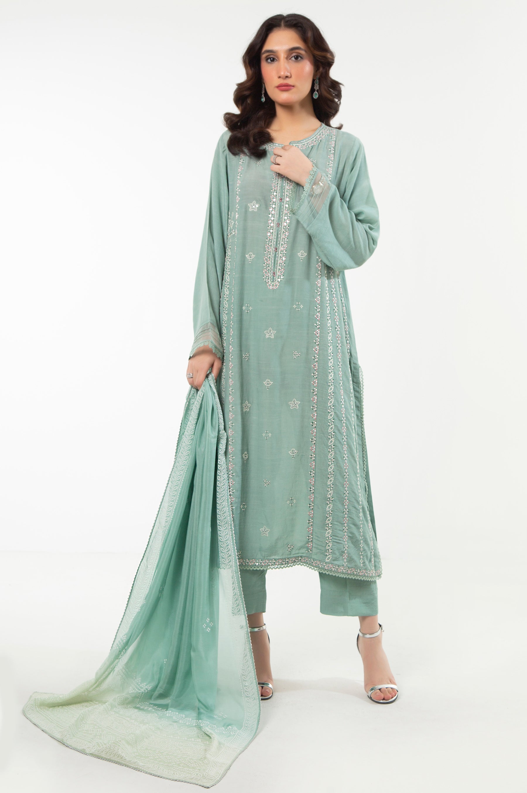 EMBROIDERED RAW SILK STITCHED SHIRT BOTTOM