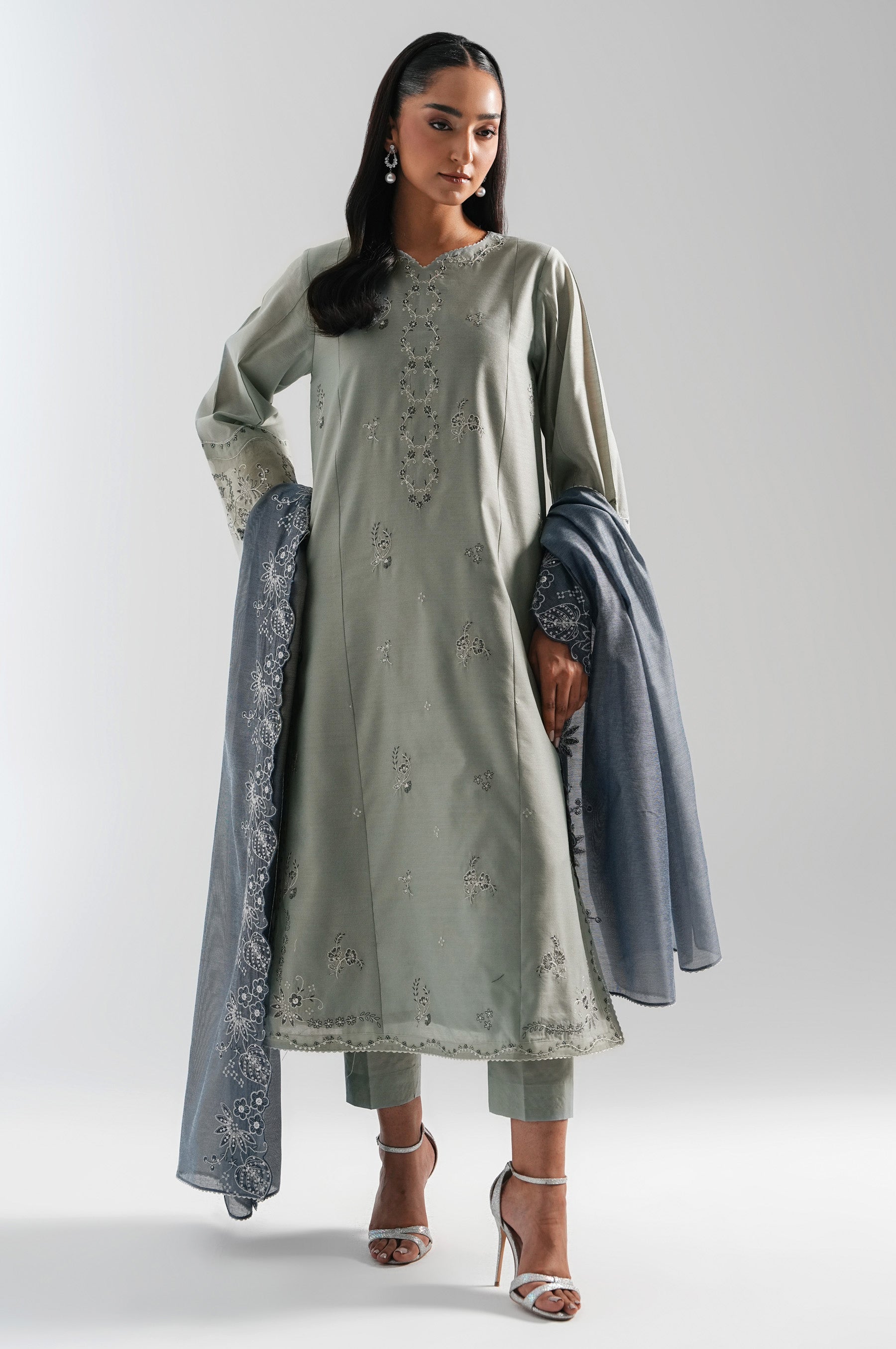 EMBROIDERED COTTON NET STITCHED SHIRT BOTTOM