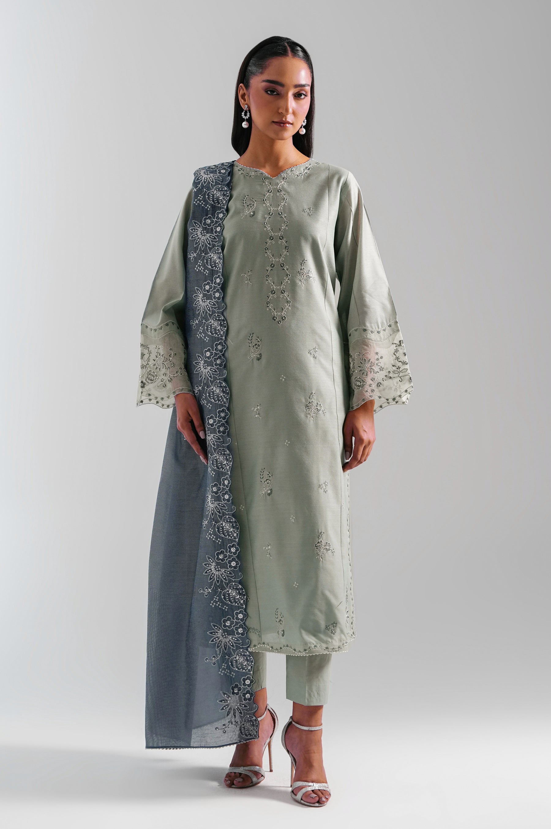 EMBROIDERED COTTON NET STITCHED SHIRT BOTTOM