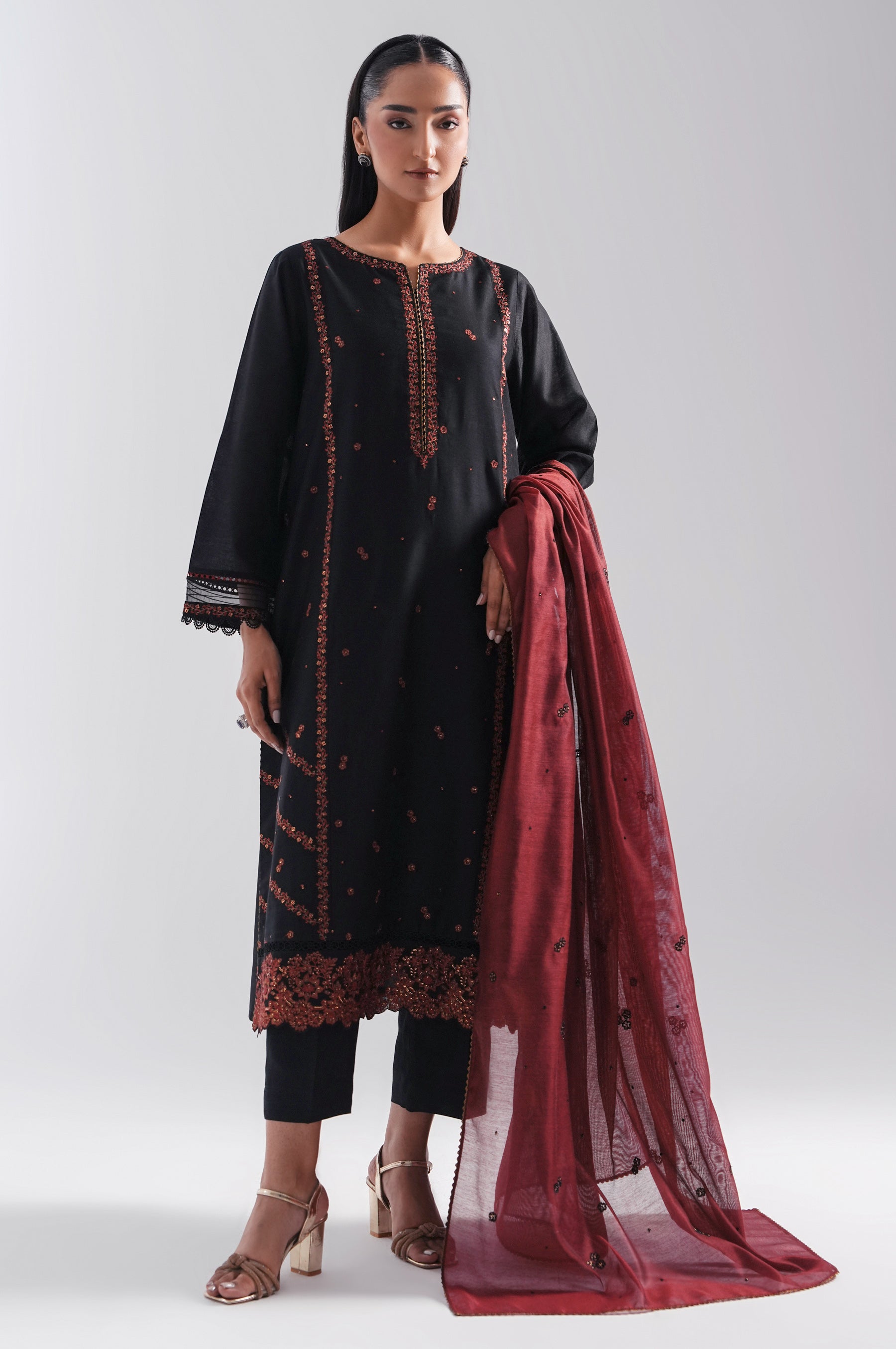STITCHED EMBROIDERED COTTON NET SUIT