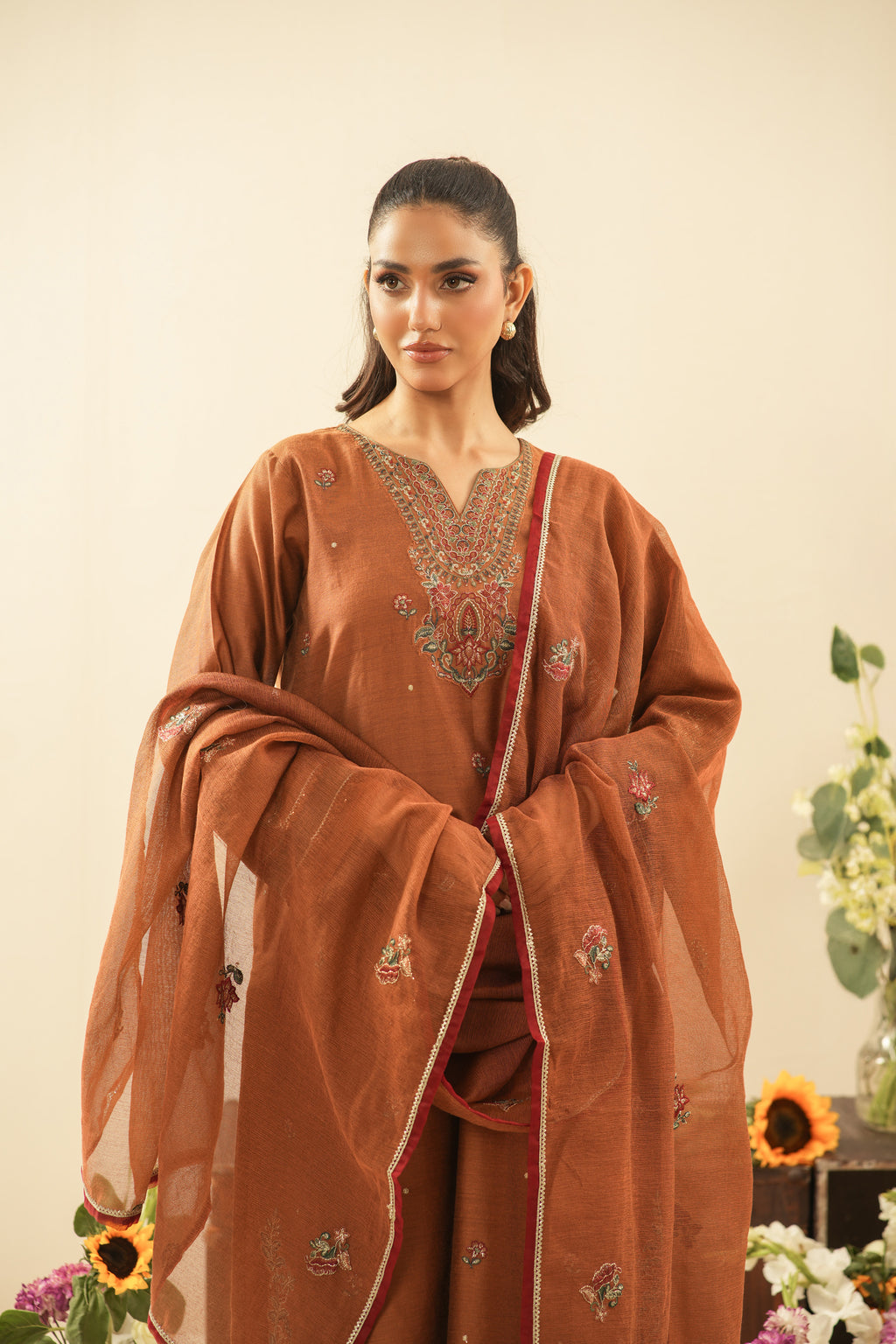 STITCHED EMBROIDERED COTTON NET SUIT