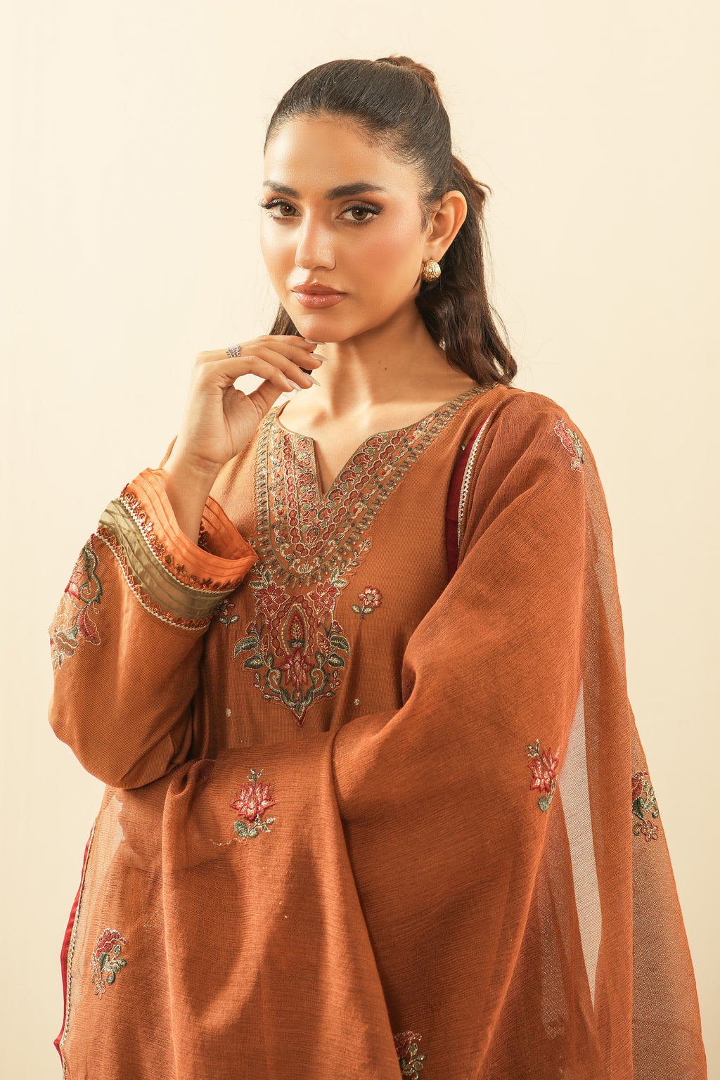 STITCHED EMBROIDERED COTTON NET SUIT