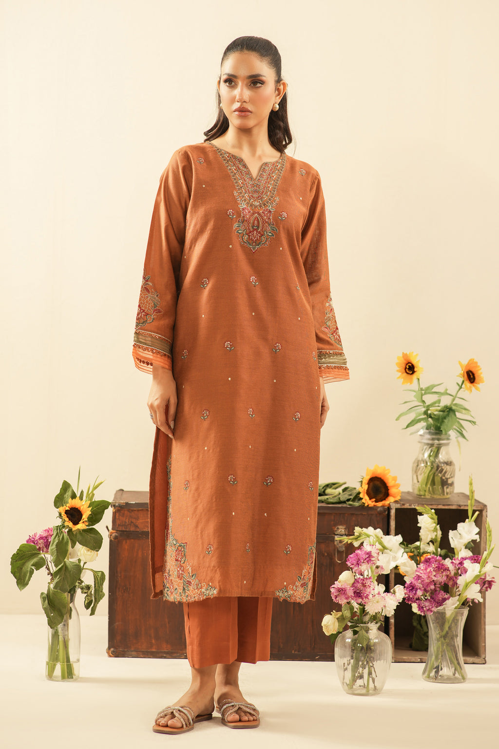 STITCHED EMBROIDERED COTTON NET SUIT