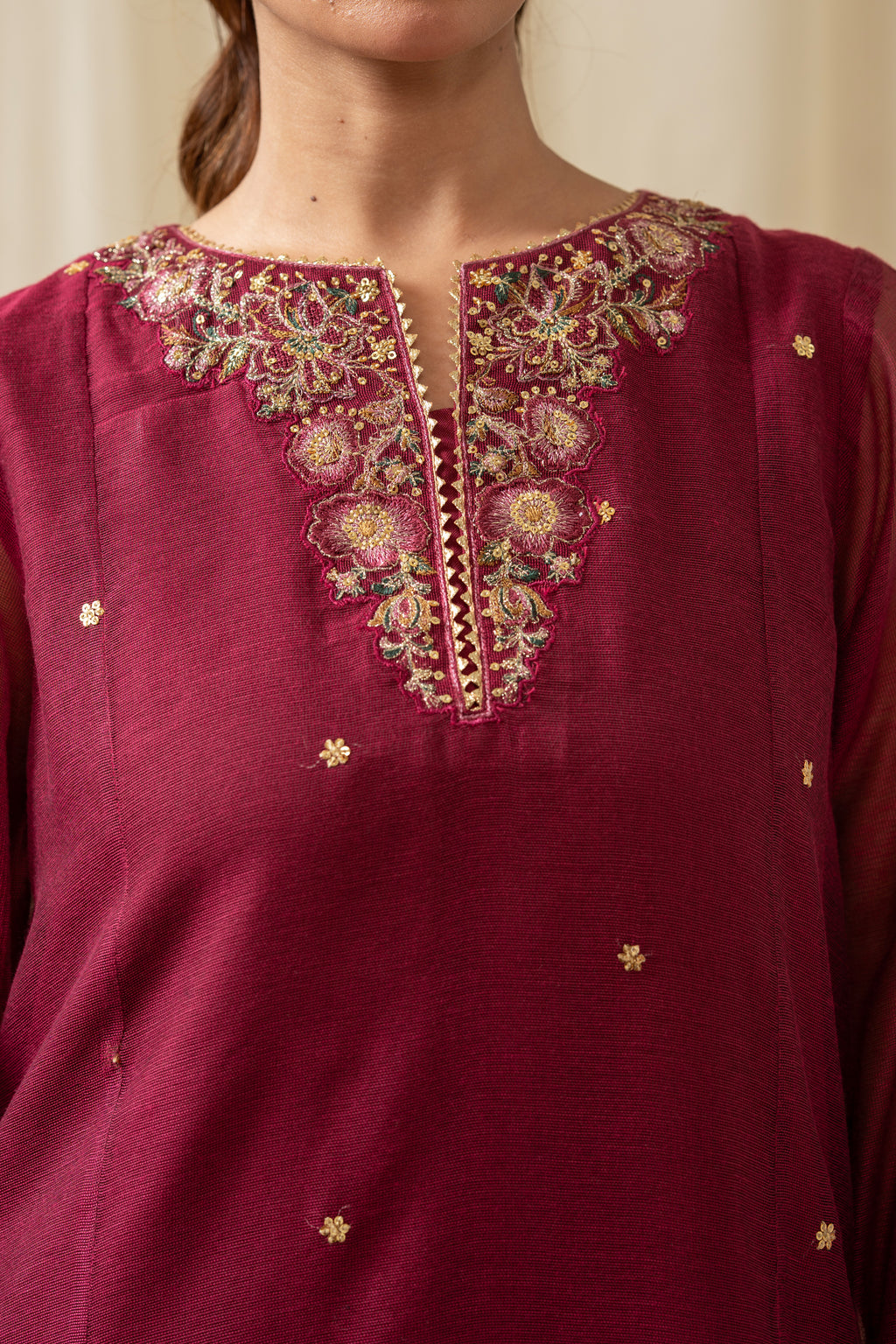 STITCHED EMBROIDERED KHADDI NET SUIT