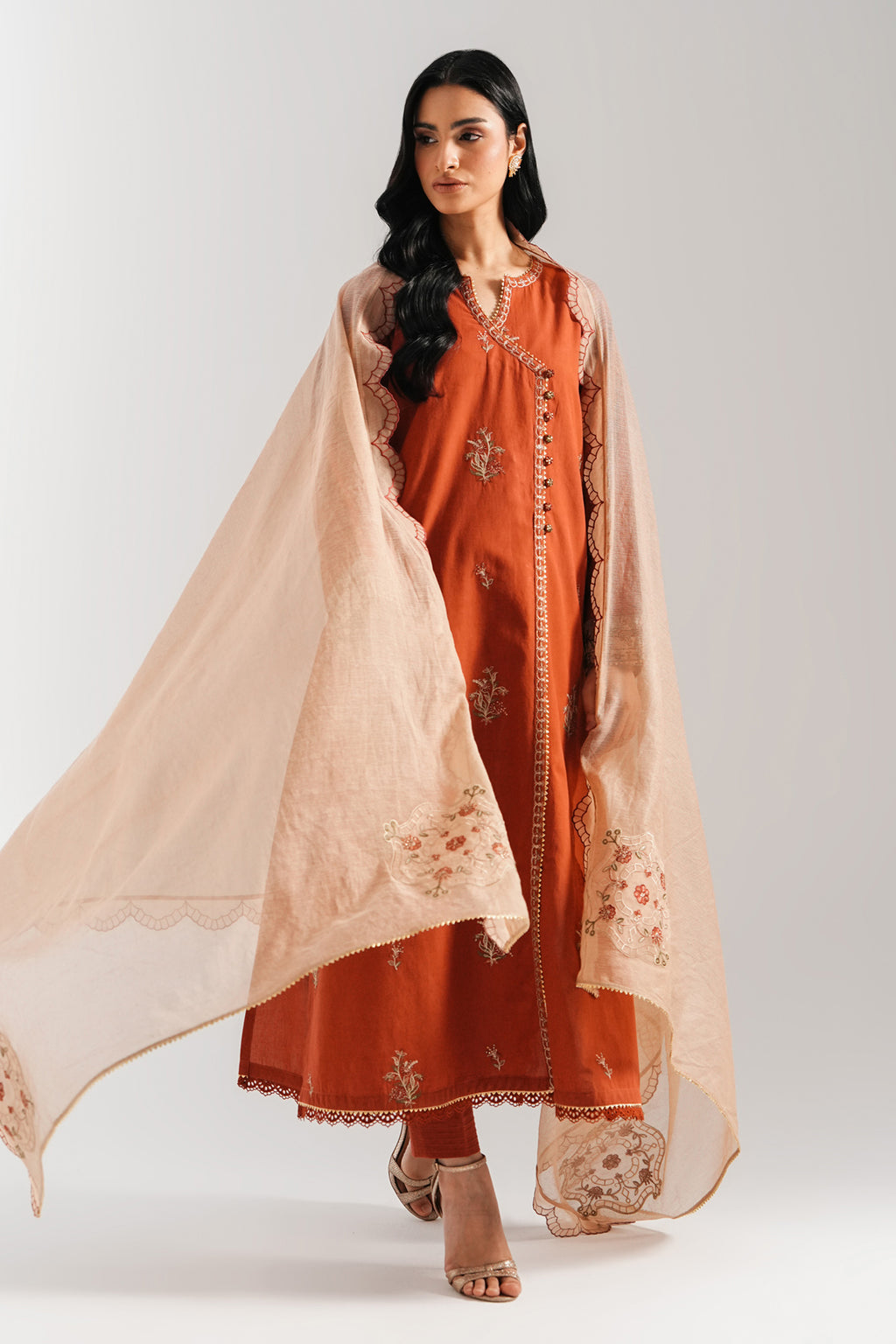 STITCHED EMBROIDERED CAMBRIC SUIT