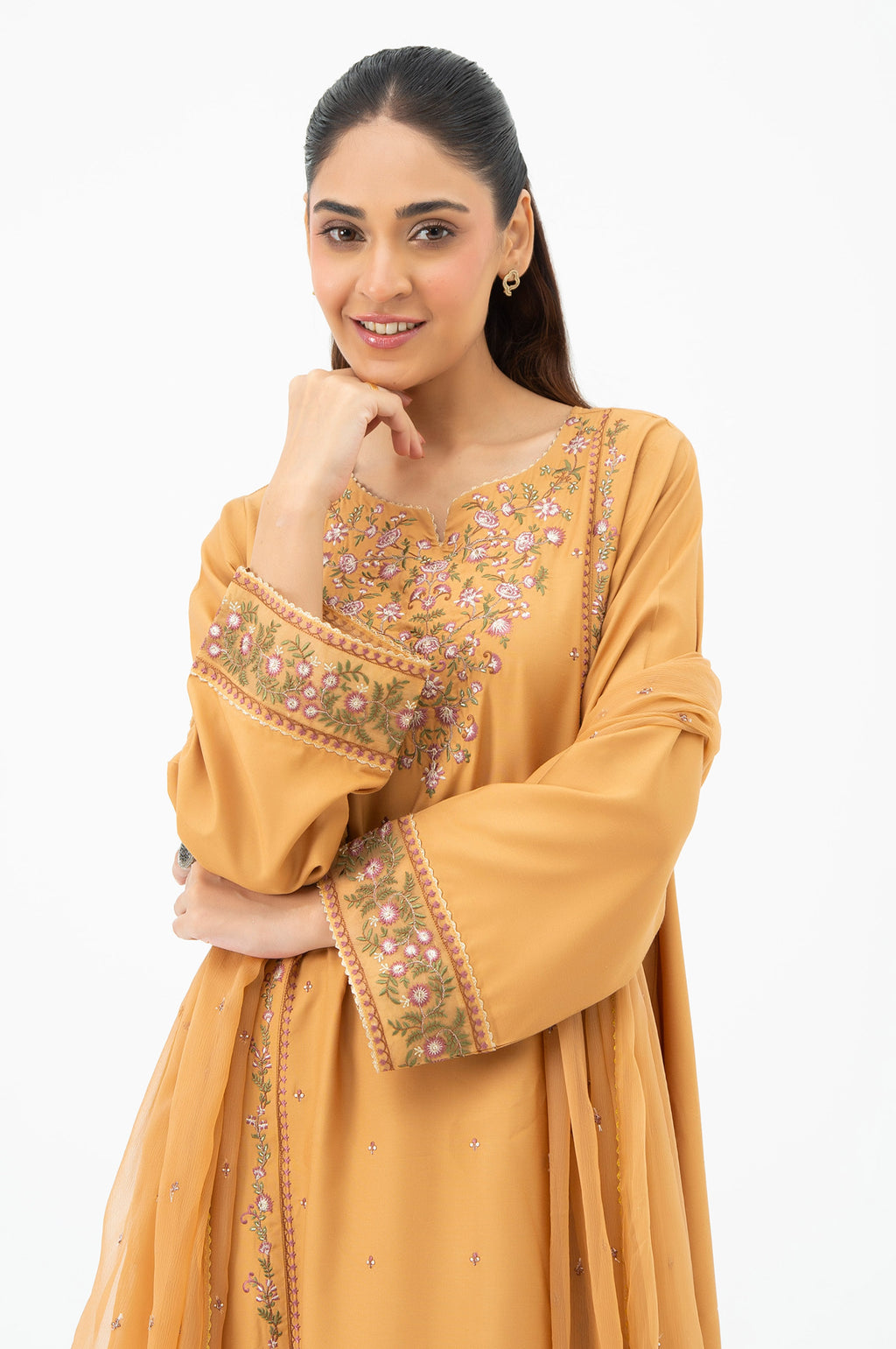 STITCHED EMBROIDERED RAW SILK SUIT