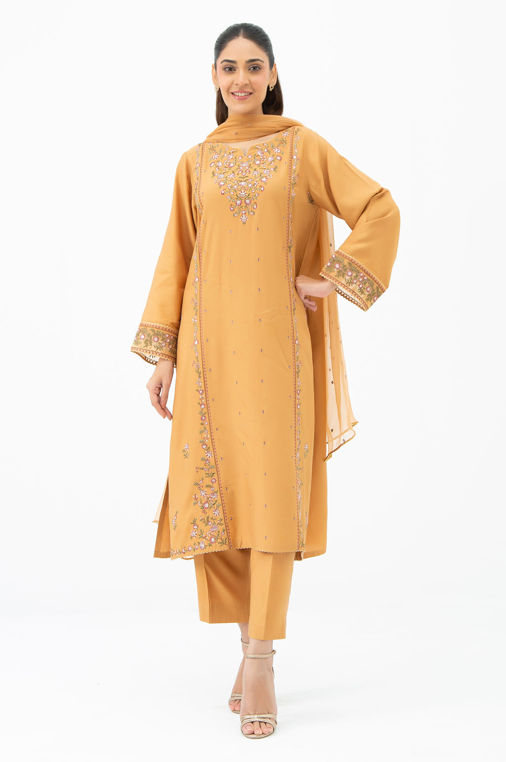 STITCHED EMBROIDERED RAW SILK SUIT