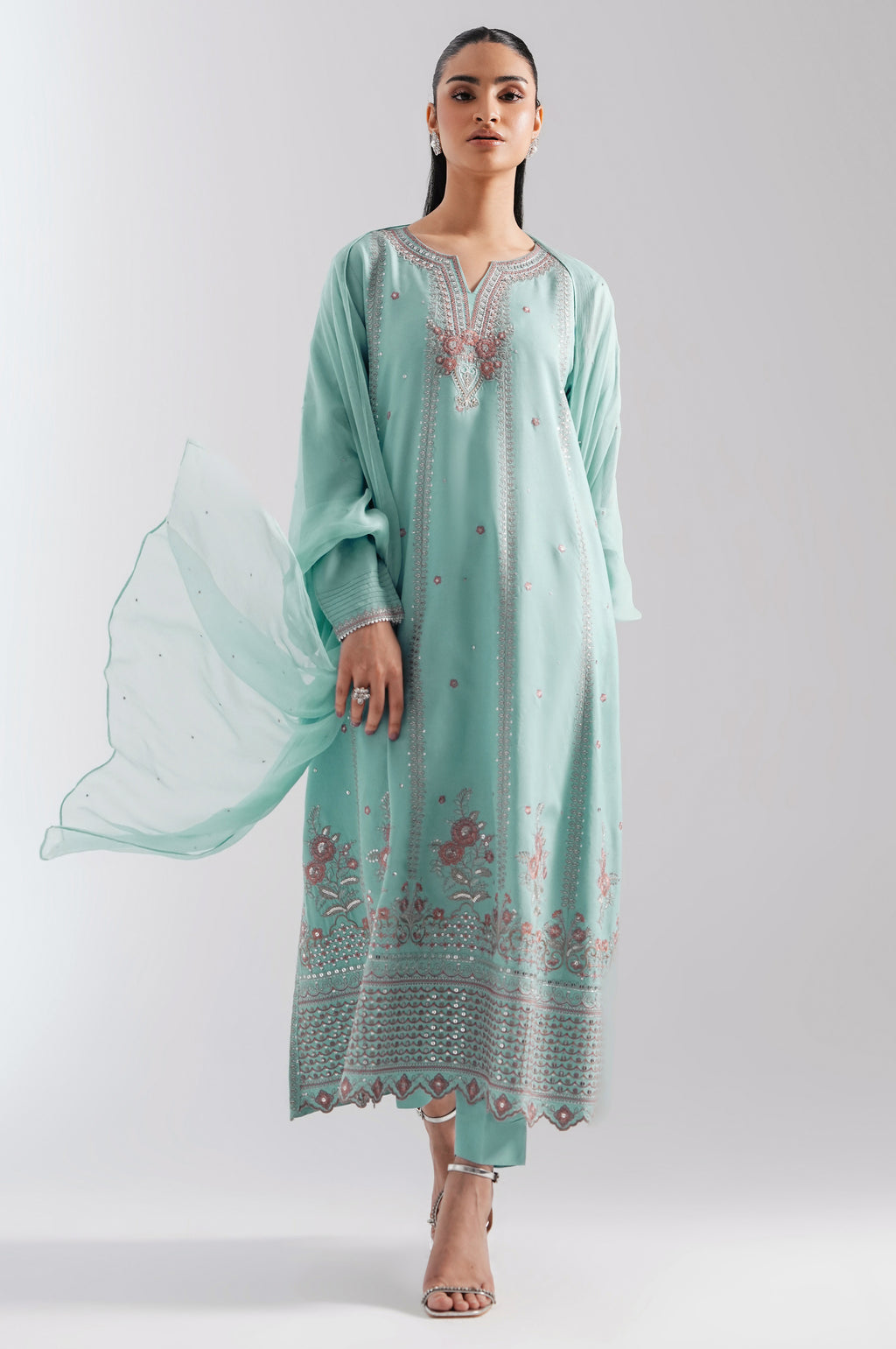 STITCHED EMBROIDERED OAK SILK SUIT