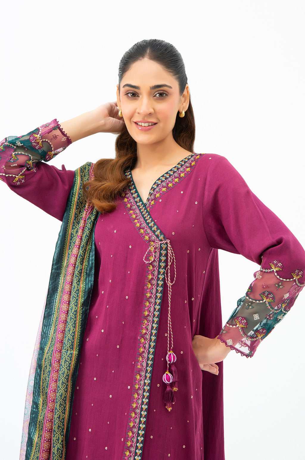 STITCHED EMBROIDERED COTTON SATIN SUIT