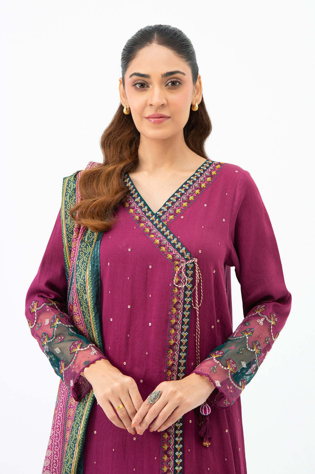 STITCHED EMBROIDERED COTTON SATIN SUIT