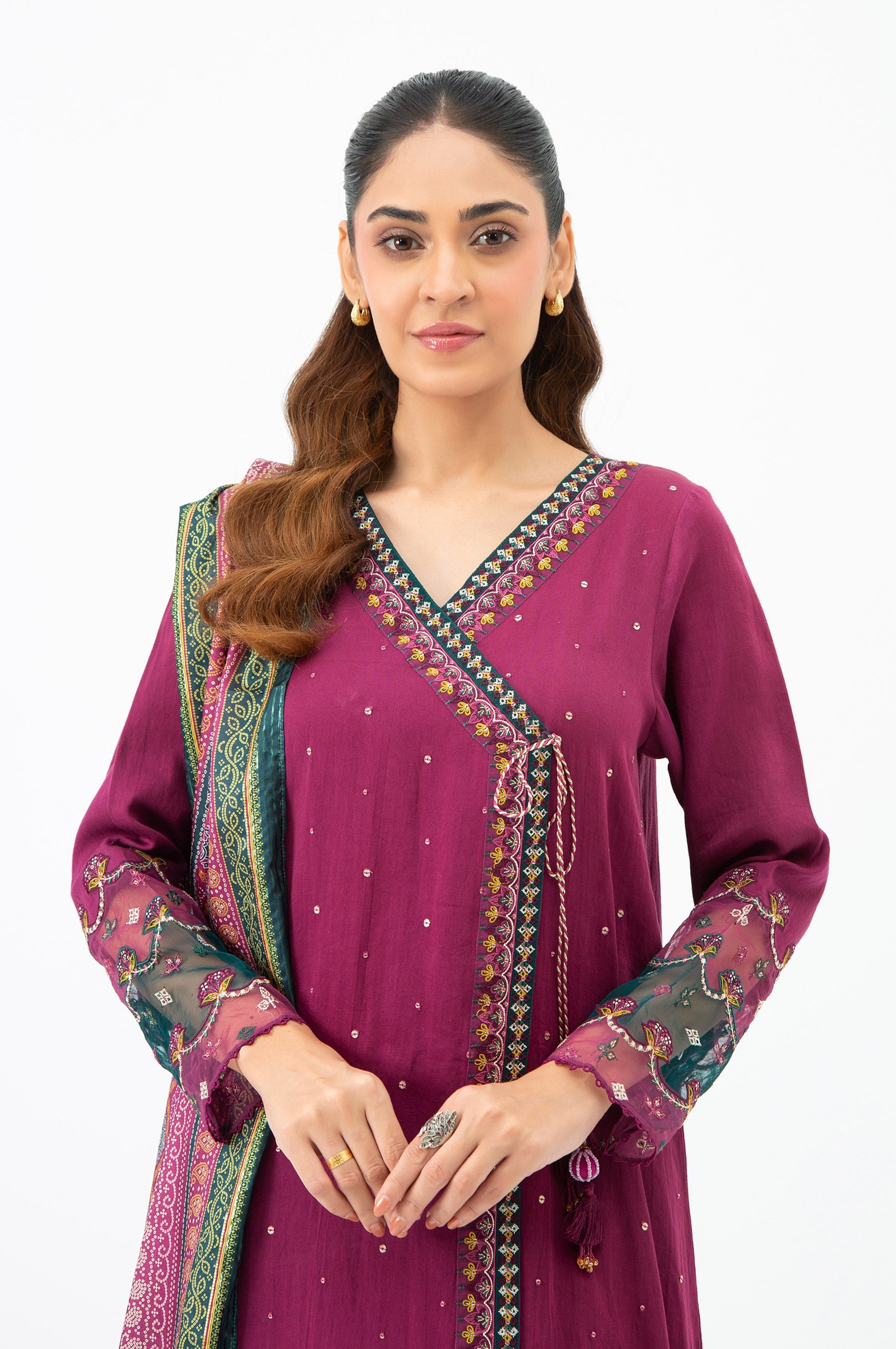 STITCHED EMBROIDERED COTTON SATIN SUIT (FACTORY E-OUTLET)