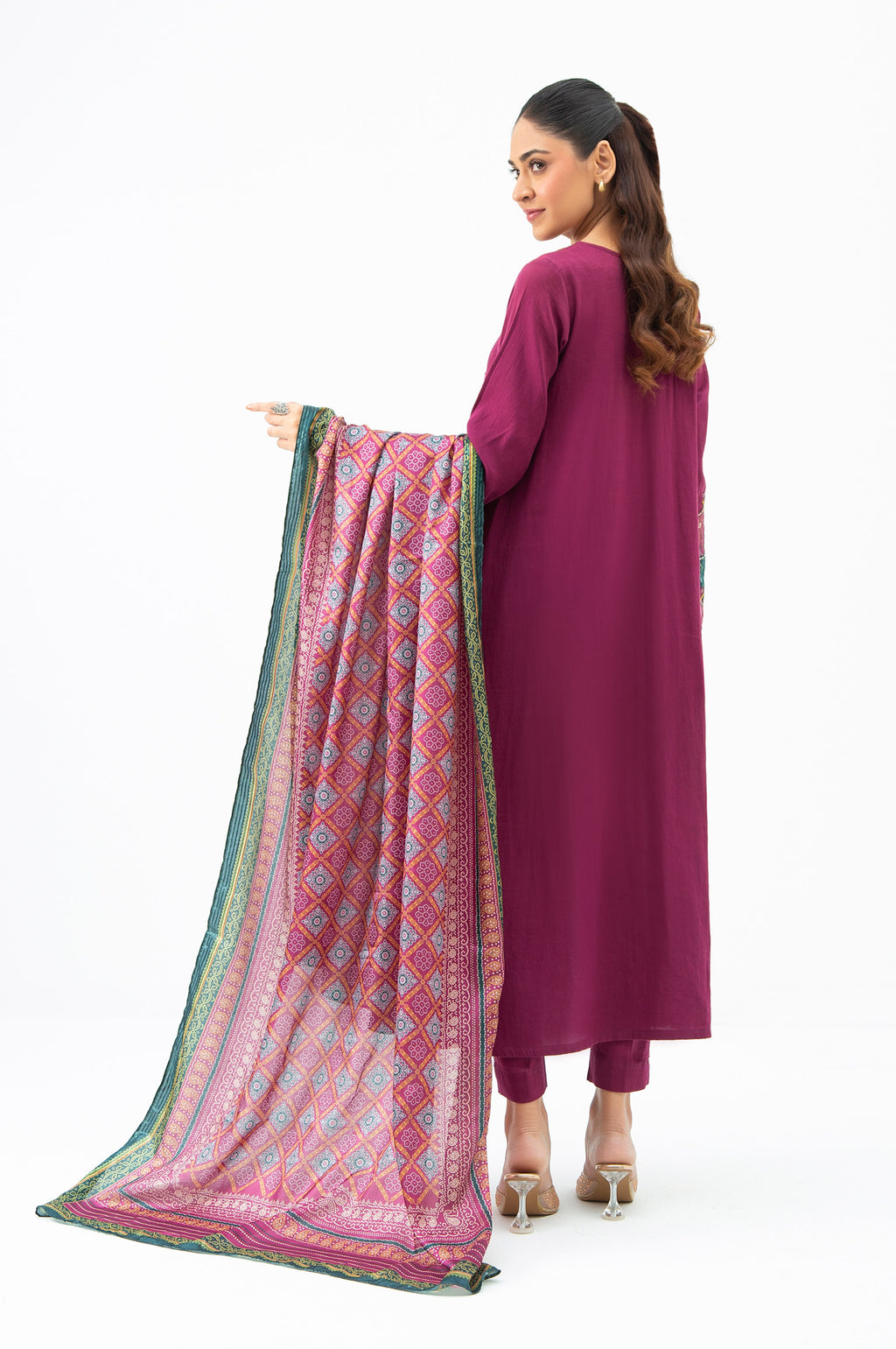 STITCHED EMBROIDERED COTTON SATIN SUIT