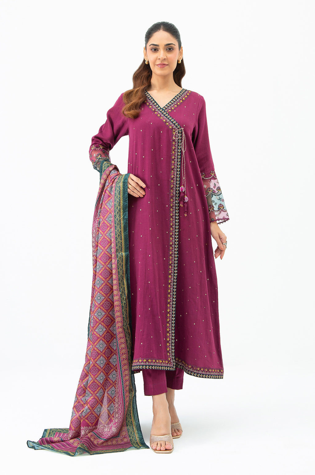 STITCHED EMBROIDERED COTTON SATIN SUIT