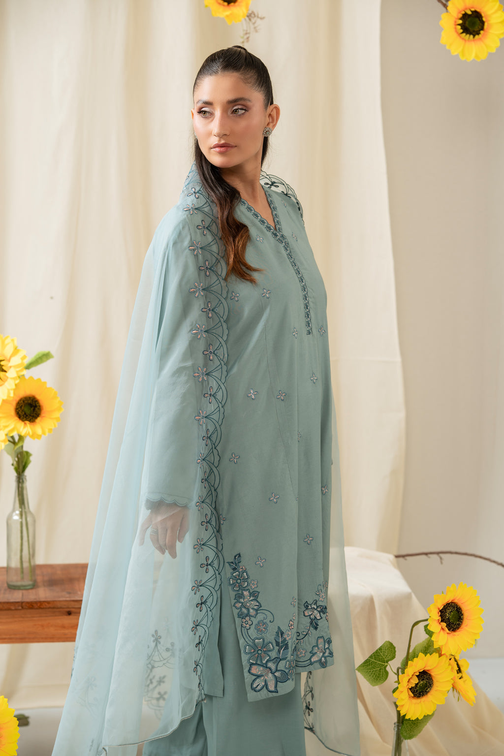 STITCHED EMBROIDERED RAW SILK SUIT