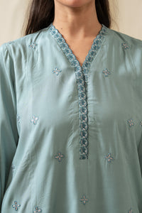 STITCHED EMBROIDERED RAW SILK SUIT