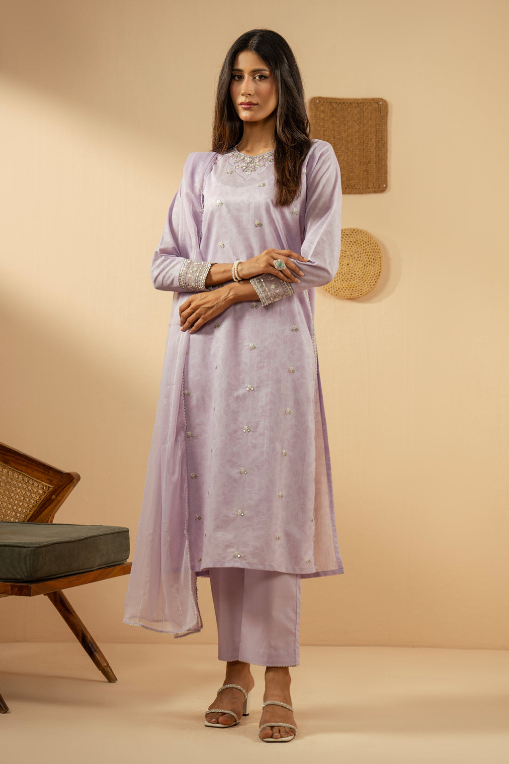 EMBROIDERED CAMBRIC ZARI STITCHED 3 PIECE SUIT