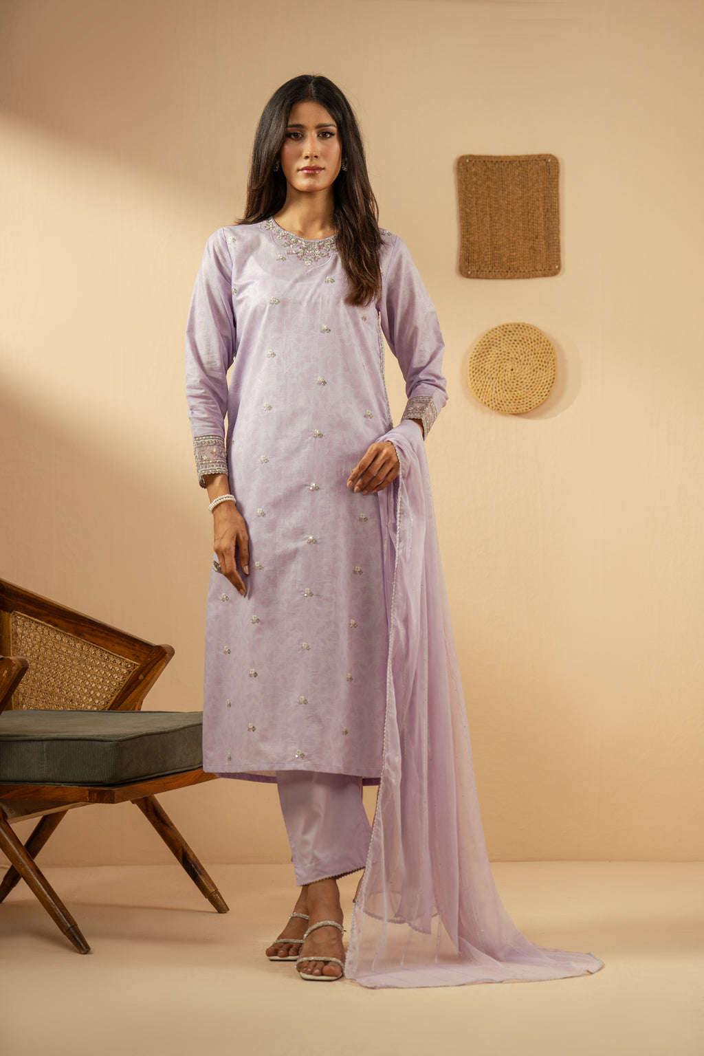 EMBROIDERED CAMBRIC ZARI STITCHED 3 PIECE SUIT