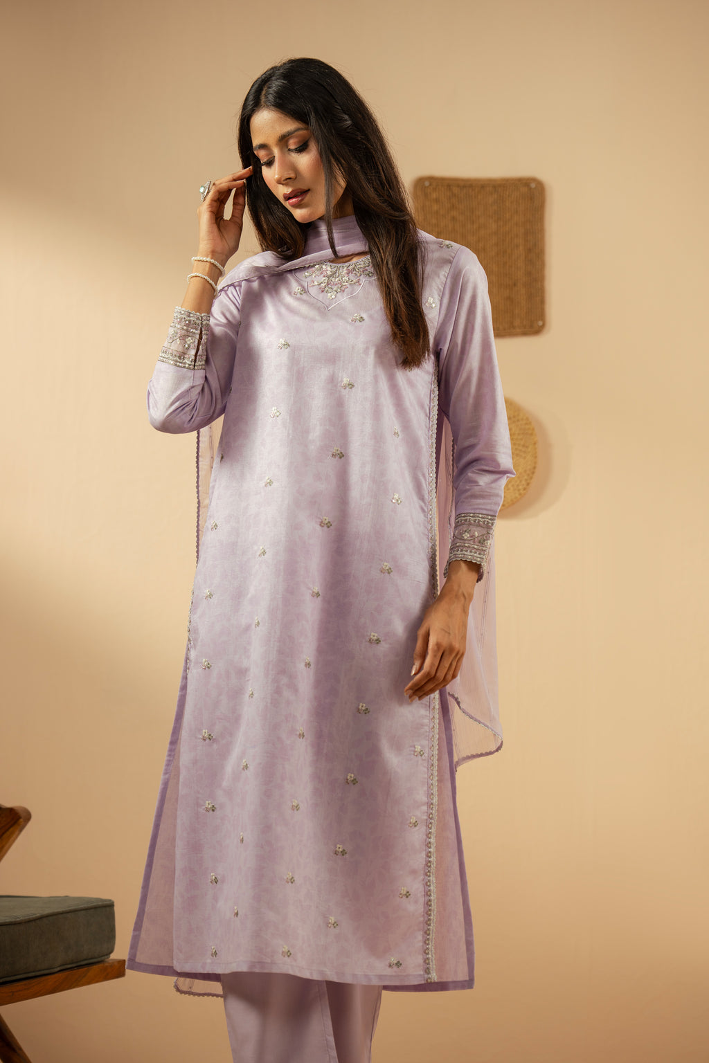 EMBROIDERED CAMBRIC ZARI STITCHED 3 PIECE SUIT