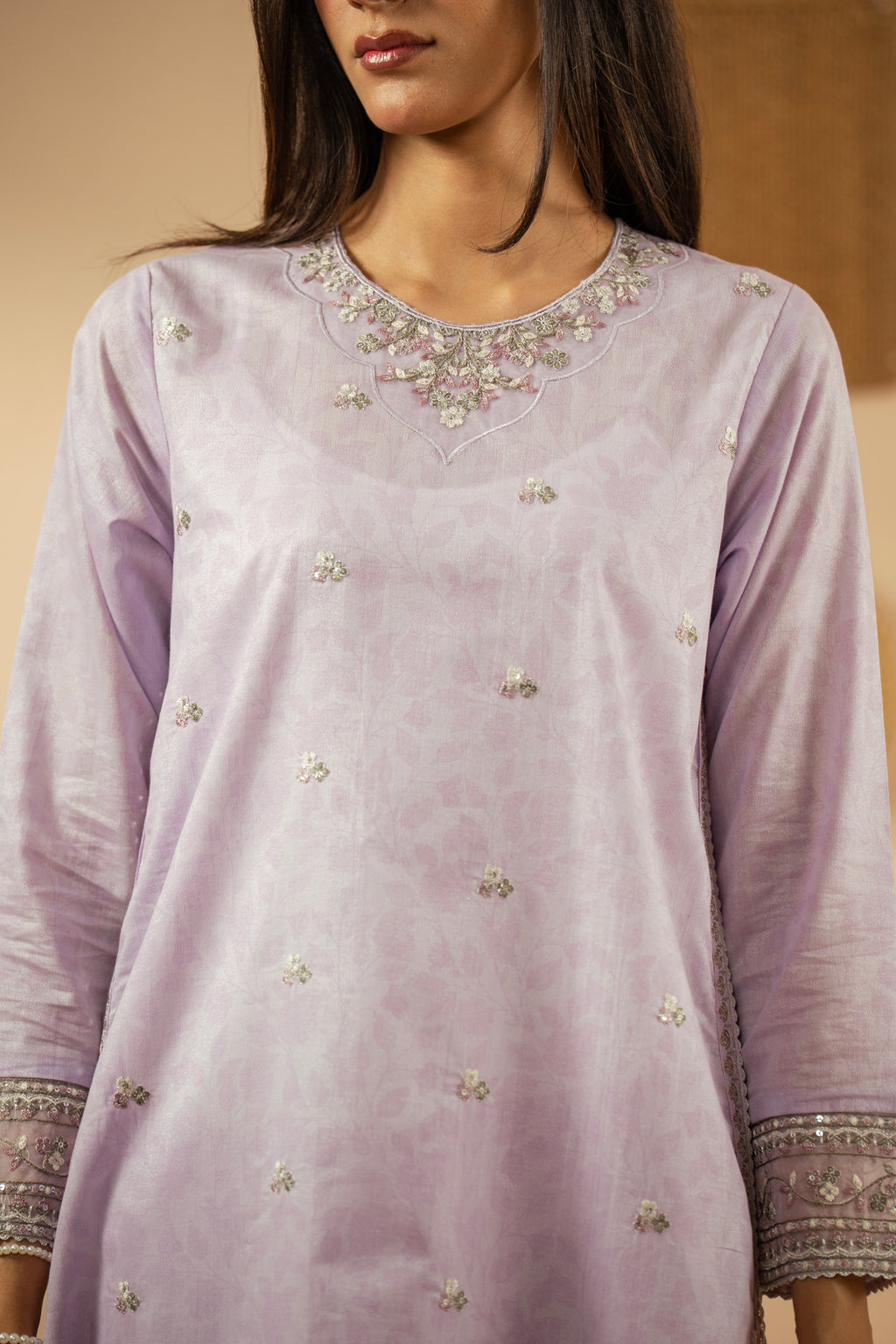 EMBROIDERED CAMBRIC ZARI STITCHED 3 PIECE SUIT