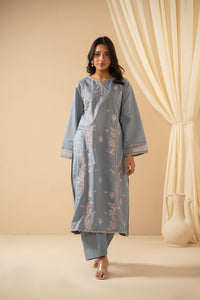STITCHED EMBROIDERED CAMBRIC ZARI SUIT