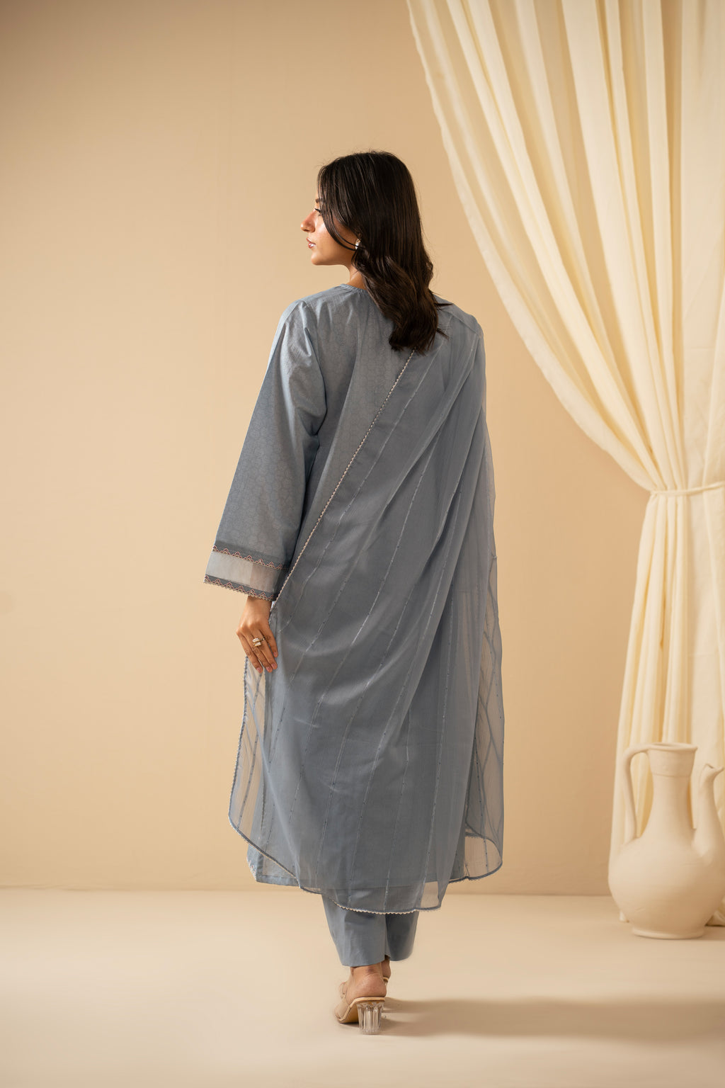 STITCHED EMBROIDERED CAMBRIC ZARI SUIT