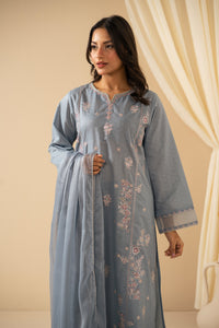 STITCHED EMBROIDERED CAMBRIC ZARI SUIT
