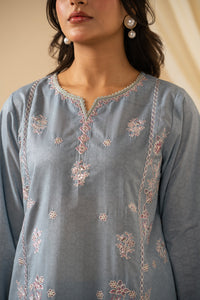 STITCHED EMBROIDERED CAMBRIC ZARI SUIT