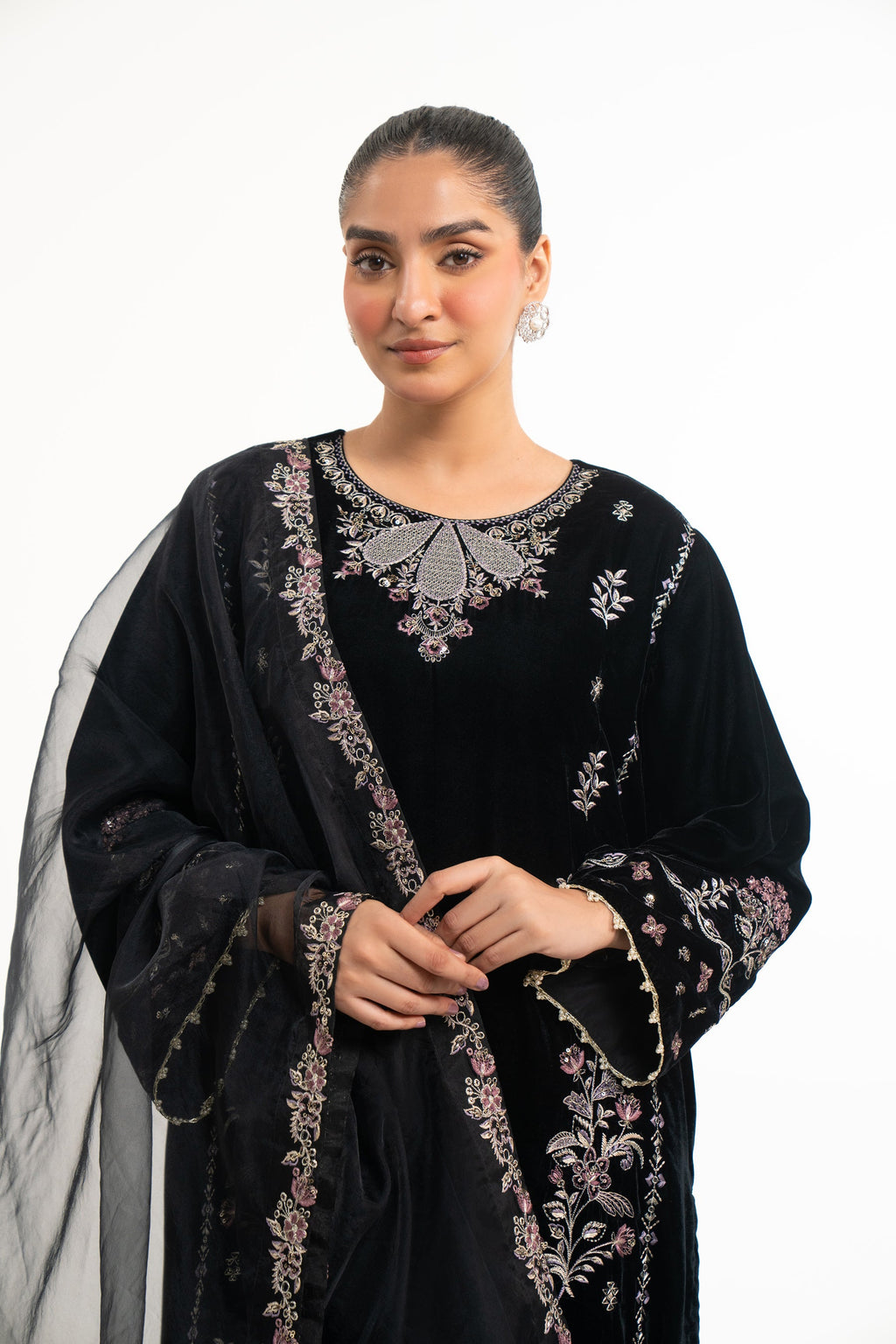 EMBROIDERED VELVET STITCHED SHIRT BOTTOM