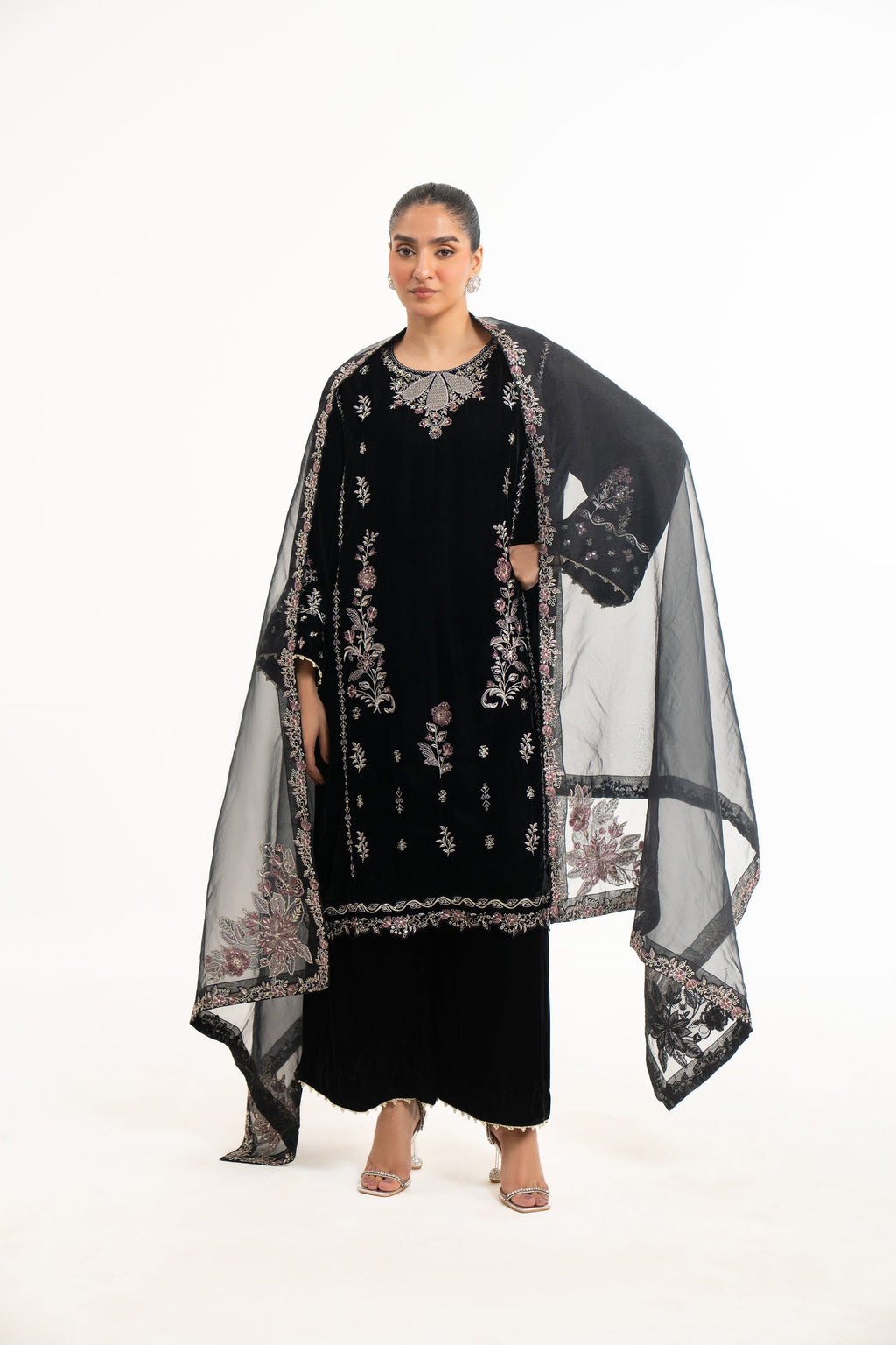 EMBROIDERED VELVET STITCHED SHIRT BOTTOM