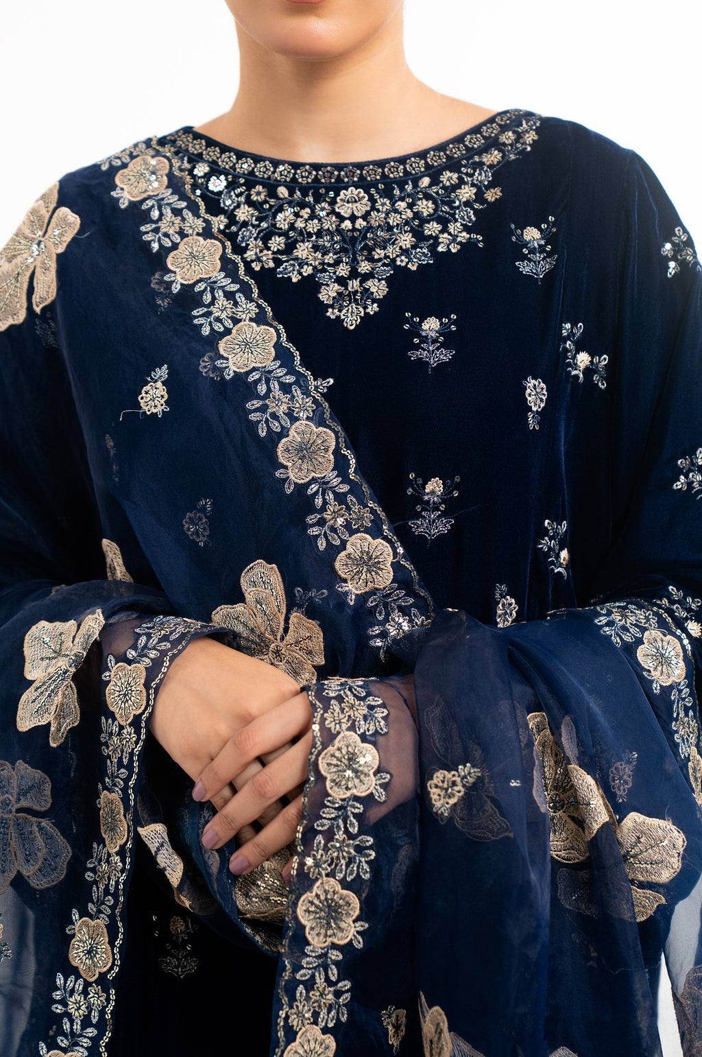 EMBROIDERED VELVET STITCHED SHIRT DUPATTA