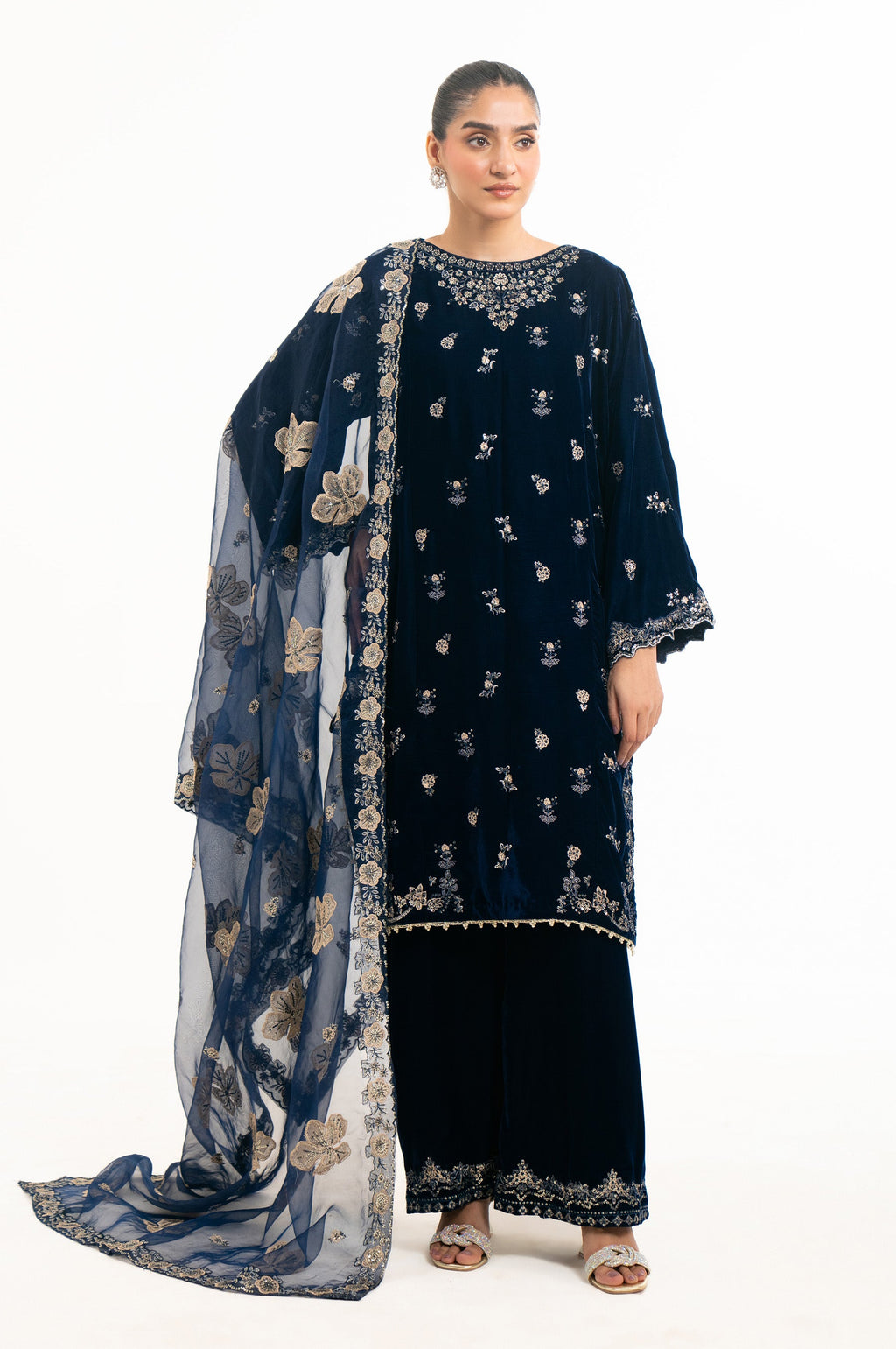 EMBROIDERED VELVET STITCHED SHIRT DUPATTA