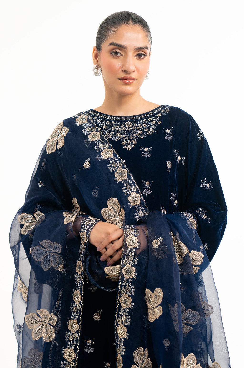 EMBROIDERED VELVET STITCHED SHIRT DUPATTA
