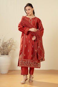 EMBROIDERED COTTON NET STITCHED 3 PIECE SUIT