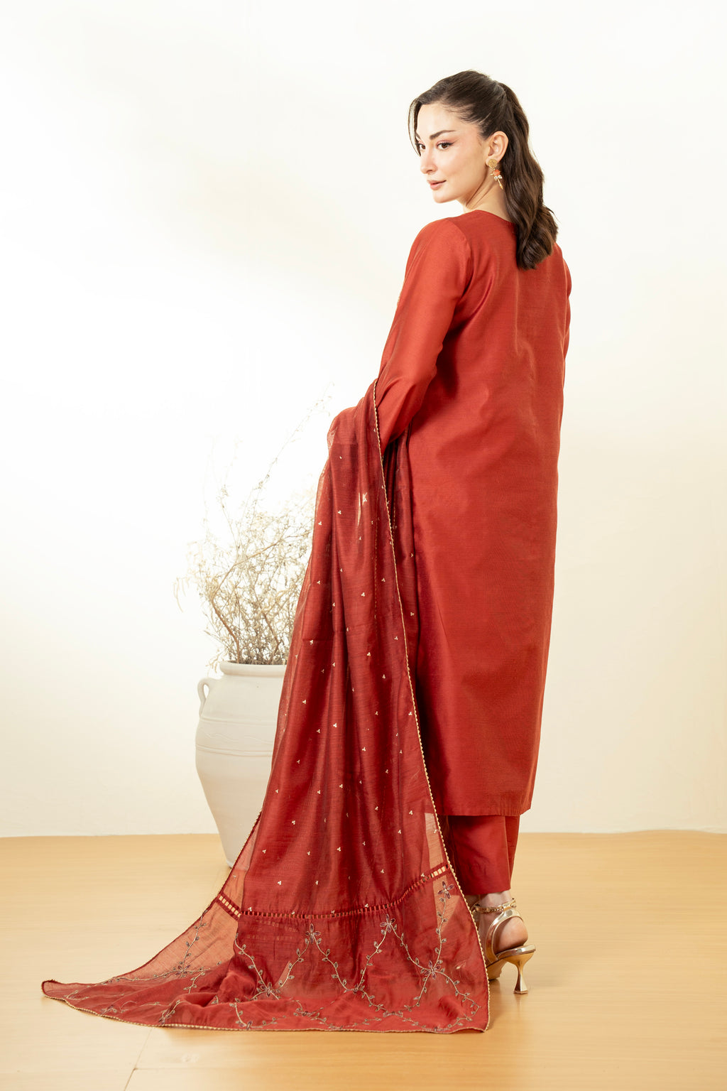 EMBROIDERED COTTON NET STITCHED 3 PIECE SUIT