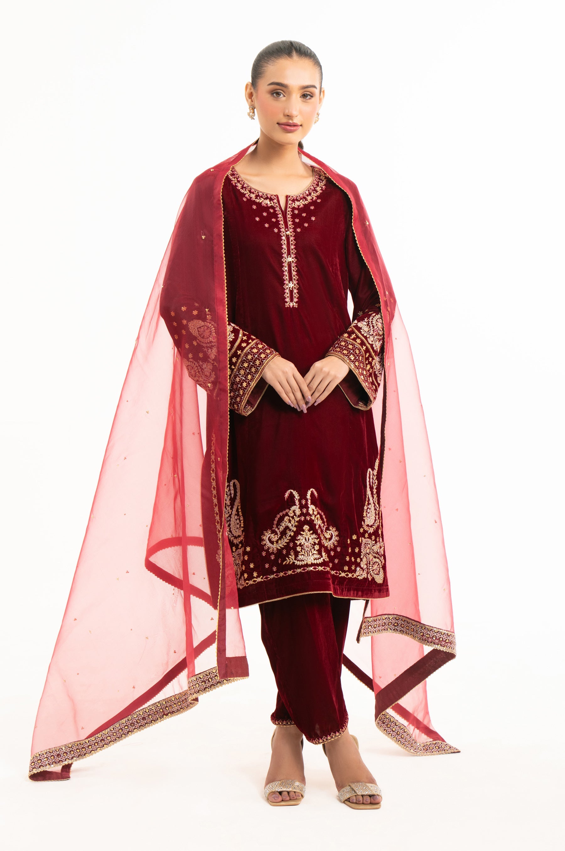 STITCHED EMBROIDERED VELVET SUIT (FACTORY E-OUTLET)