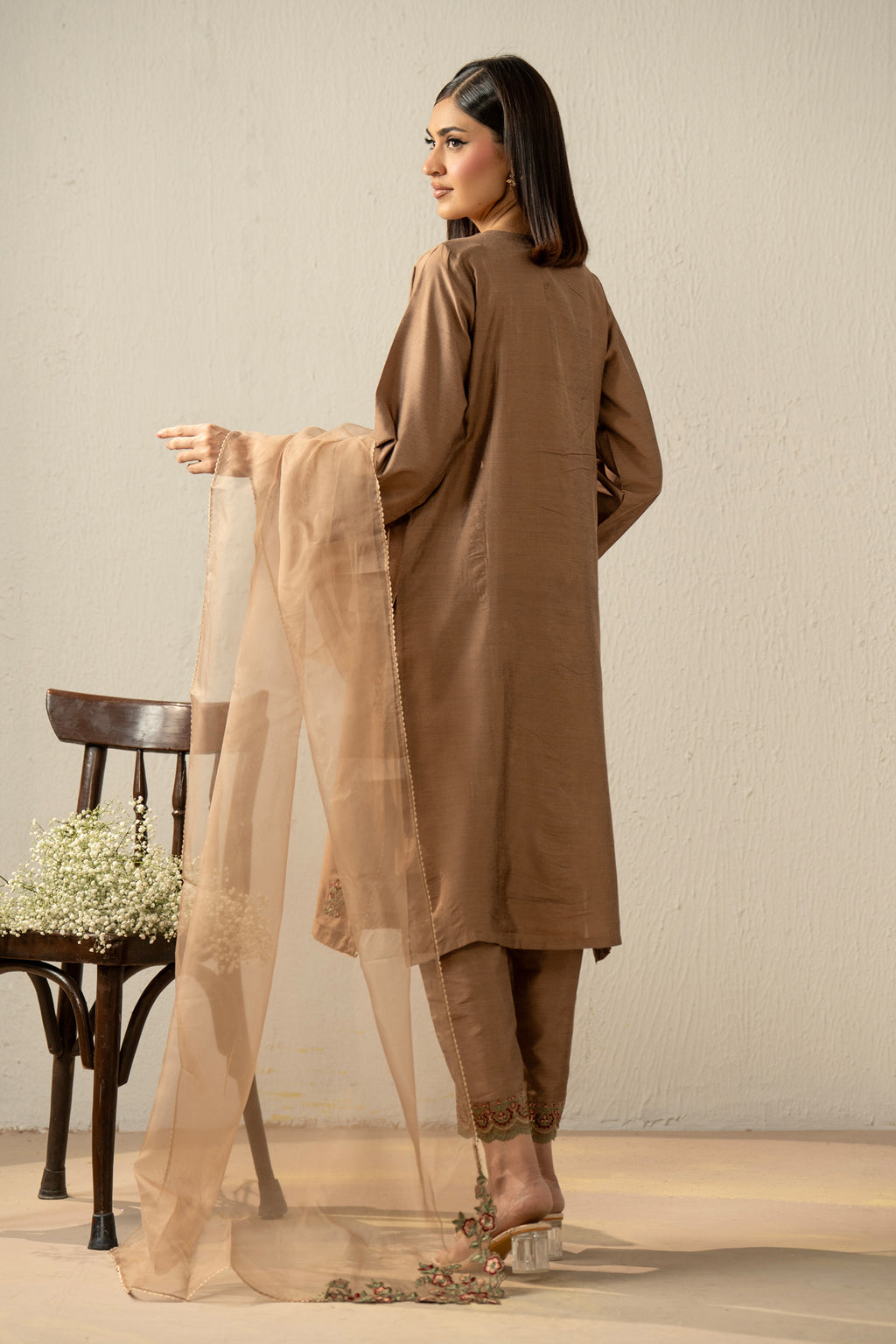 EMBROIDERED COTTON SILK STITCHED 3 PIECE SUIT