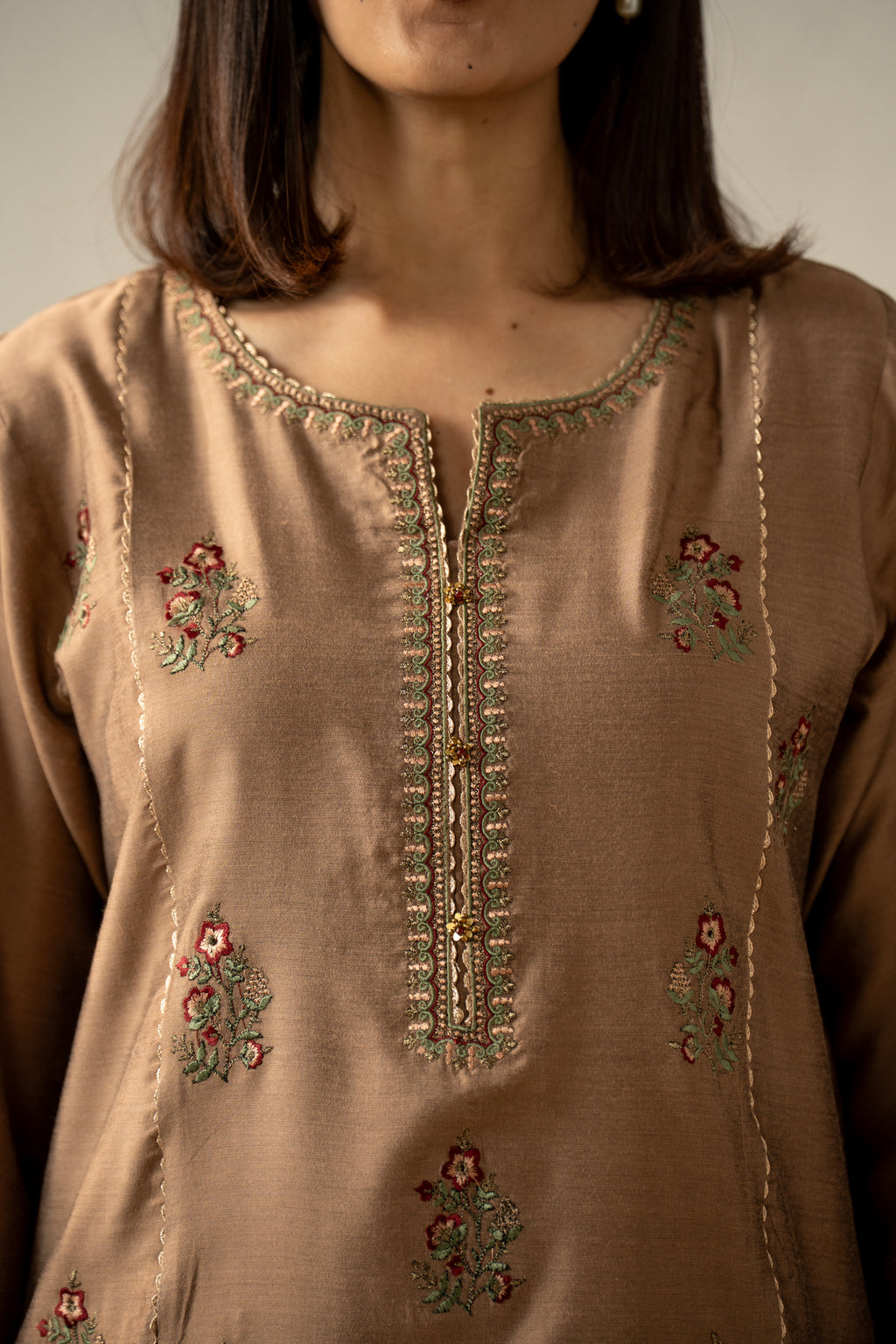 EMBROIDERED COTTON SILK STITCHED 3 PIECE SUIT