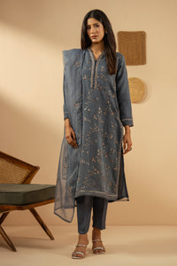 EMBROIDERED ORGANZA STITCHED 3 PIECE SUIT