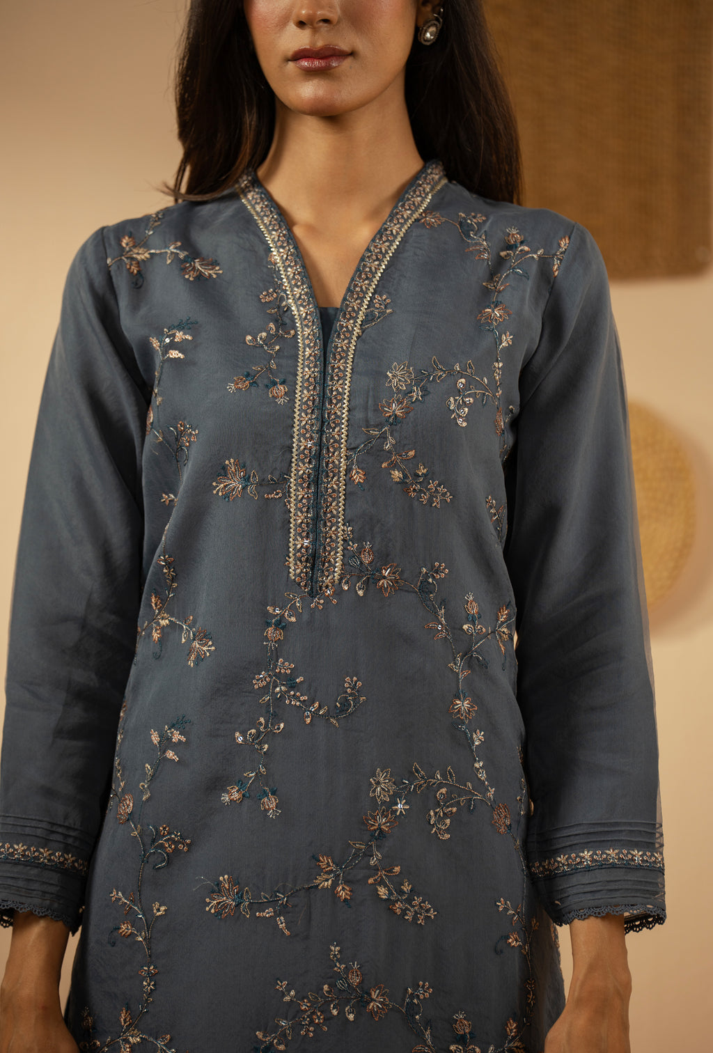 EMBROIDERED ORGANZA STITCHED 3 PIECE SUIT