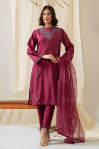 EMBROIDERED COTTON SILK STITCHED 3 PIECE SUIT