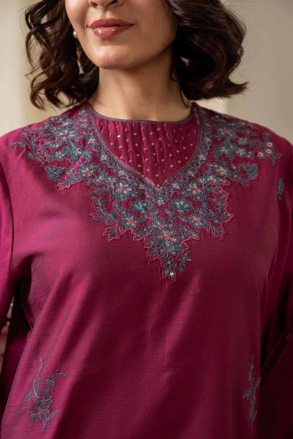 EMBROIDERED COTTON SILK STITCHED 3 PIECE SUIT