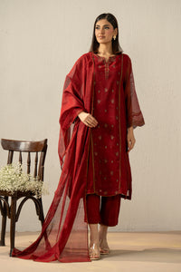 EMBROIDERED KHAADI NET STITCHED 3 PIECE SUIT