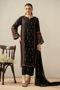 EMBROIDERED RAW SILK STITCHED 3 PIECE SUIT