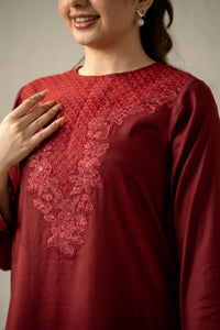 EMBROIDERED RAW SILK STITCHED 3 PIECE SUIT